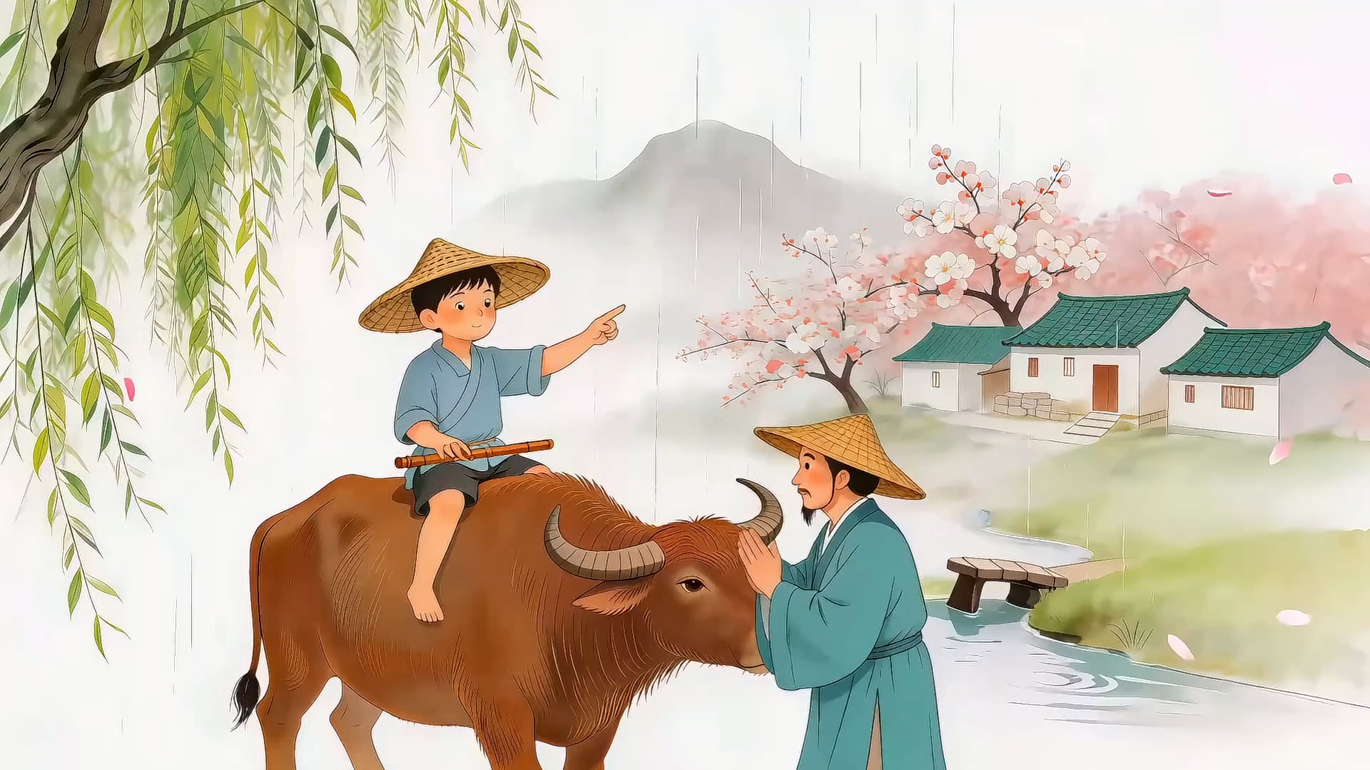 清明时节雨纷纷牧童指路古诗词朗诵演讲背景视频