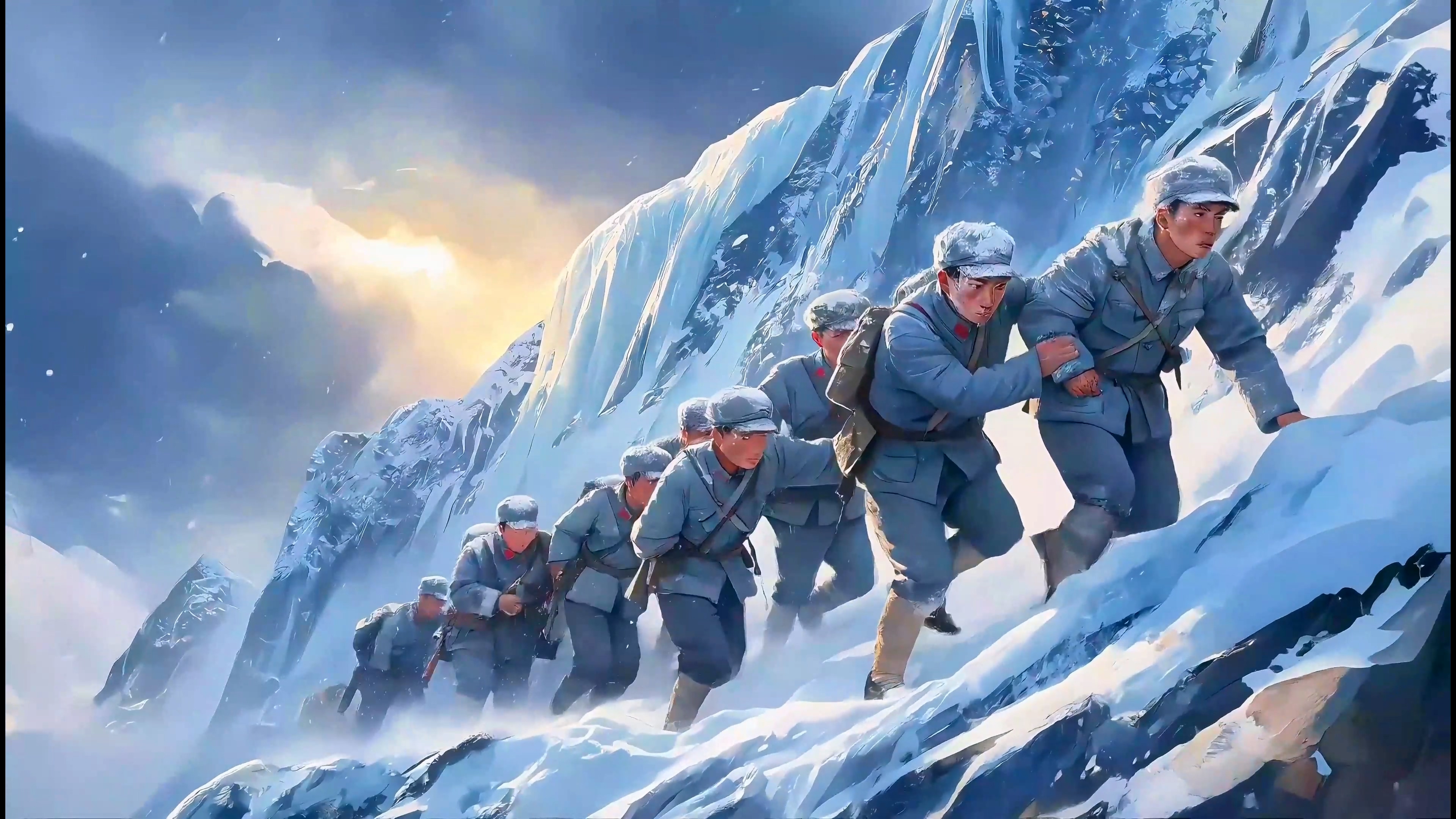 红军过雪山长征精神诗词朗诵演讲舞台背景视频